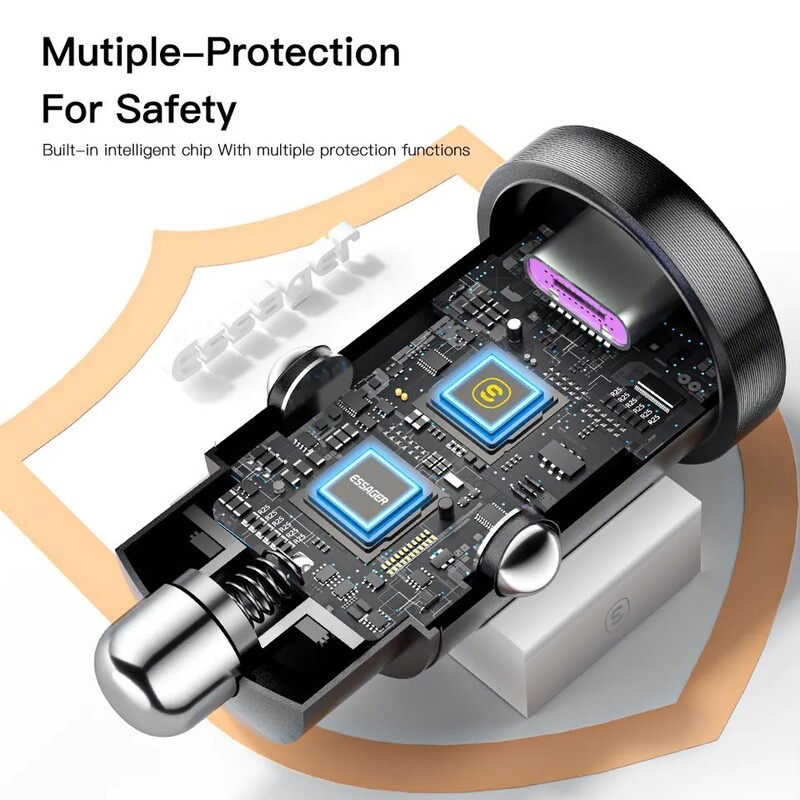 Автомобільний зарядний пристрій Essager Gyroscope Mini Charger USB-A + Type-C 45W Black (ECCAC45-TL01-Z)
