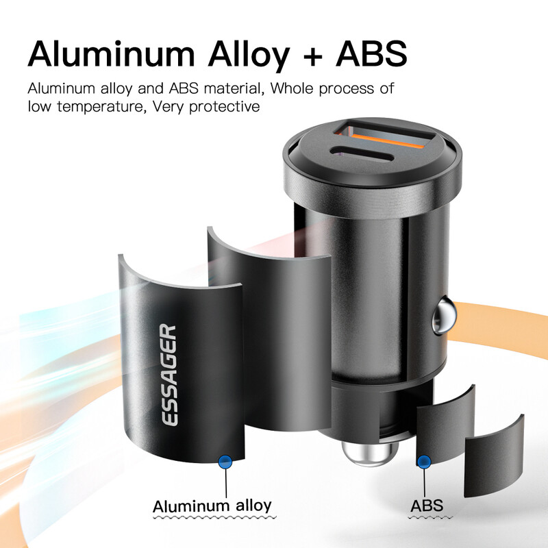 Автомобільний зарядний пристрій Essager Gyroscope Mini Charger USB-A + Type-C 30W Black (ECCAC-TL01)