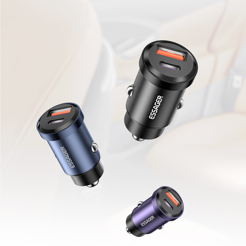 Автомобільний зарядний пристрій Essager Gyroscope Mini Charger USB-A + Type-C 30W Black (ECCAC-TL01)
