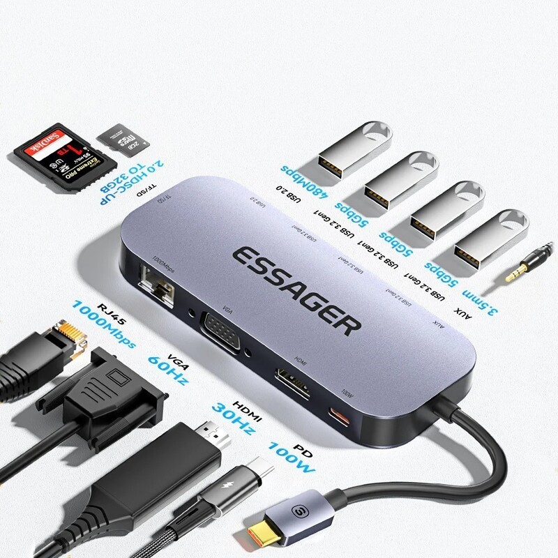 USB-хаб Essager Marble Harp 11 in 1 USB-C Hub (EHB11-FQ0G-Z)
