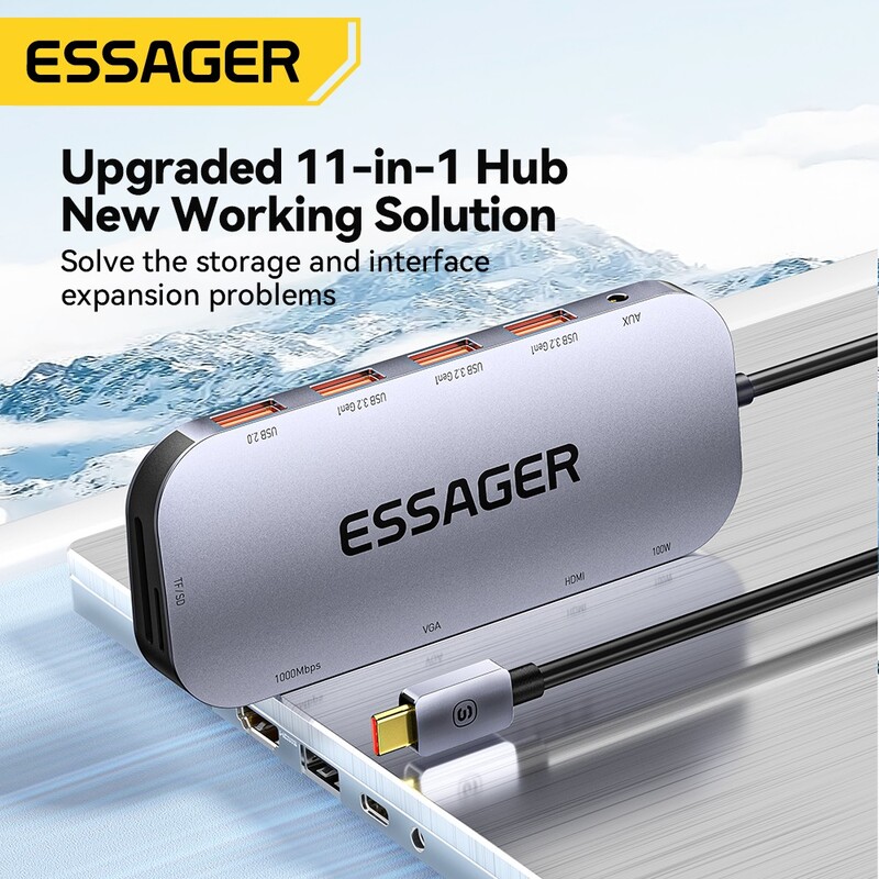 USB-хаб Essager Marble Harp 11 in 1 USB-C Hub (EHB11-FQ0G-Z)