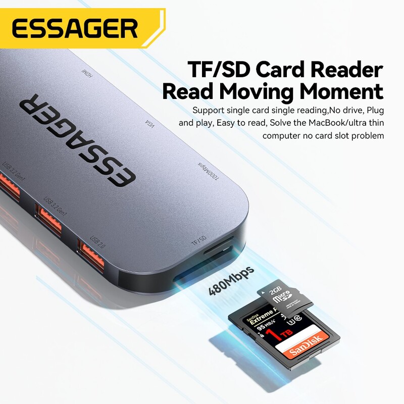USB-хаб Essager Marble Harp 11 in 1 USB-C Hub (EHB11-FQ0G-Z)