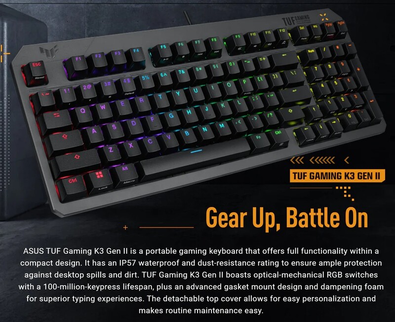 Клавiатура Asus TUF Gaming K3 Gen II Opti-Mech RGB 97key Switches ABS Black (90MP0390-BKMA00)_promo