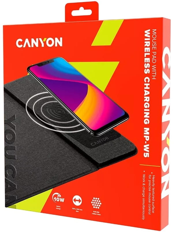 Коврик для мыши Canyon CNS-CMPW5 Black с беспроводной зарядкой QI