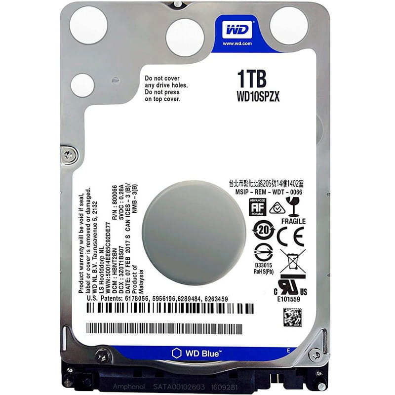 Накопитель HDD 2.5" SATA 1.0TB WD Blue 5400rpm 128MB (WD10SPZX)