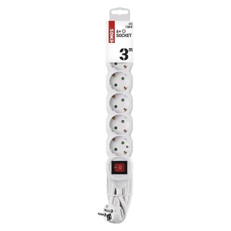 Фильтр питания Emos (P1623) с выключателем, 6 розеток, 3м, White
