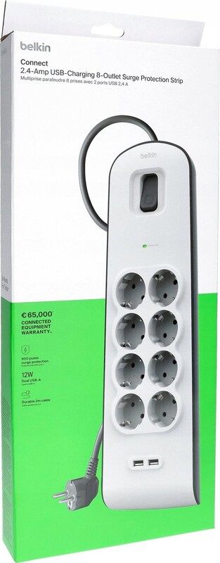Фільтр живлення Belkin Surge Protectors 8 розеток, 2 USB, 2 м, White (BSV804VF2M-V2)