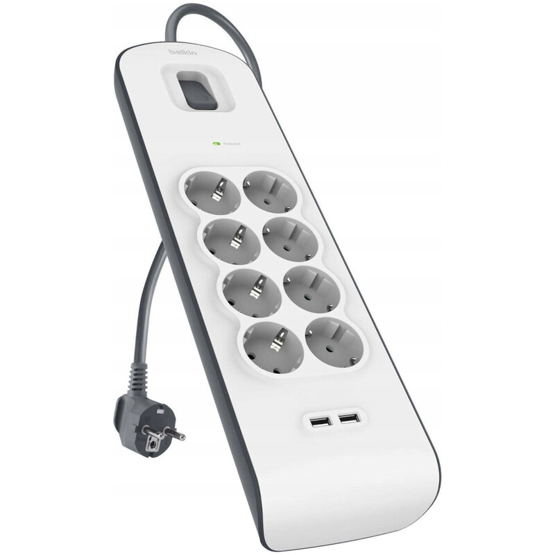 Фільтр живлення Belkin Surge Protectors 8 розеток, 2 USB, 2 м, White (BSV804VF2M-V2)