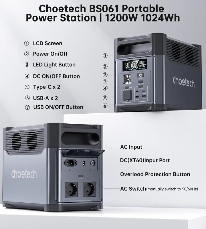 Зарядная станция Choetech BS061 1024Wh, 1200W (BS061-BQB)