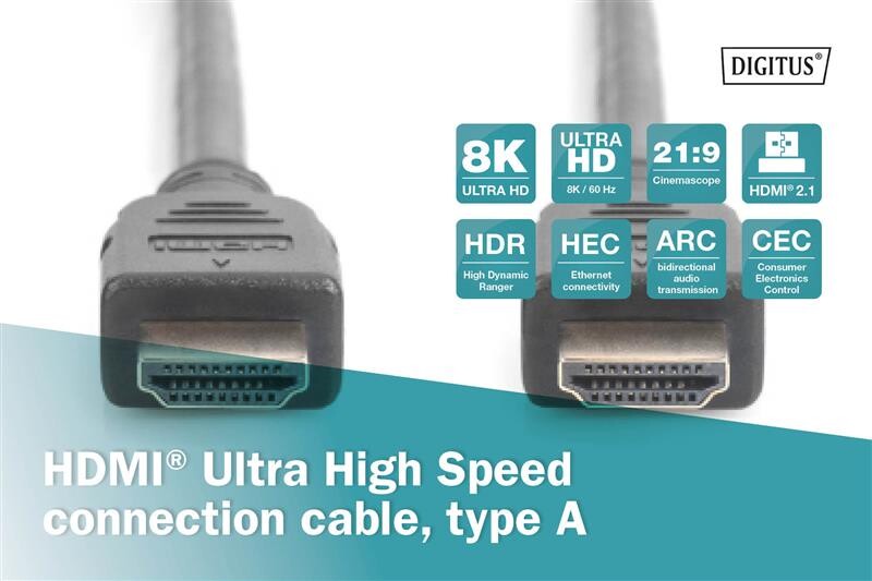Кабель Digitus HDMI - HDMI (M/M), UHD 8K, 2 м, Black (AK-330124-020-S)