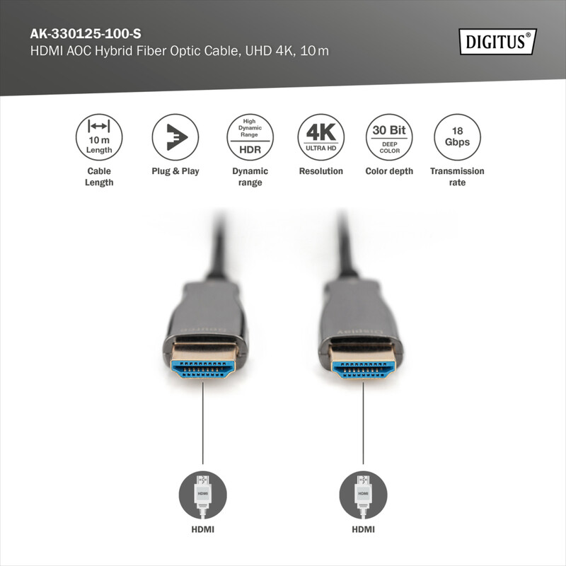 Кабель Digitus HDMI - HDMI (M/M), UHD 4K, AOC hybrid-fiber, 15 м, Black (AK-330125-150-S)