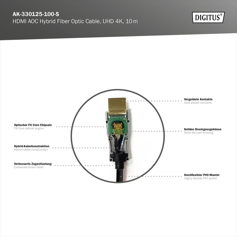 Кабель Digitus HDMI - HDMI (M/M), UHD 4K, AOC hybrid-fiber, 15 м, Black (AK-330125-150-S)