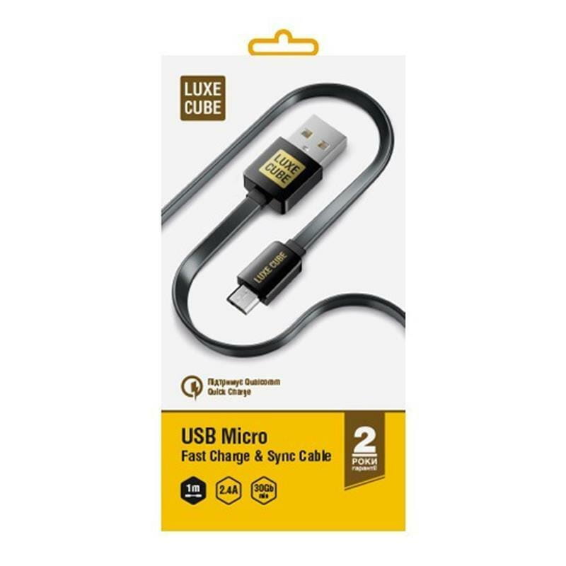 Кабель Luxe Cube Flat USB - micro USB (M/M), 1 м, черный (2231252966013)