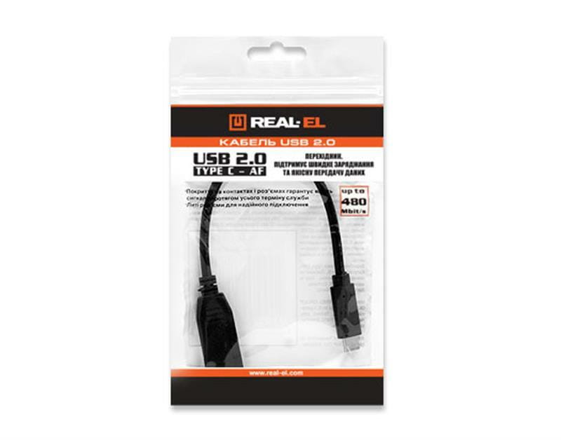 Кабель REAL-EL USB Type-C - USB V 2.0 (M/F), 0.1 м, черний (EL123500017)