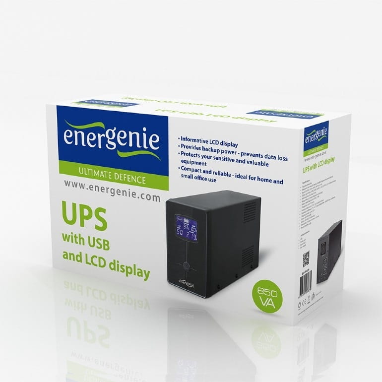 ИБП EnerGenie EG-UPS-032 850VA, Line Int., AVR , 2xIEC+1xSchuko, USB, LCD, RJ11