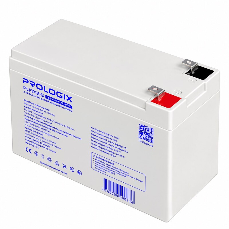 Акумуляторна батарея Prologix 12.8V 6AH 76.8Wh (PLFP12-6) LiFePO4