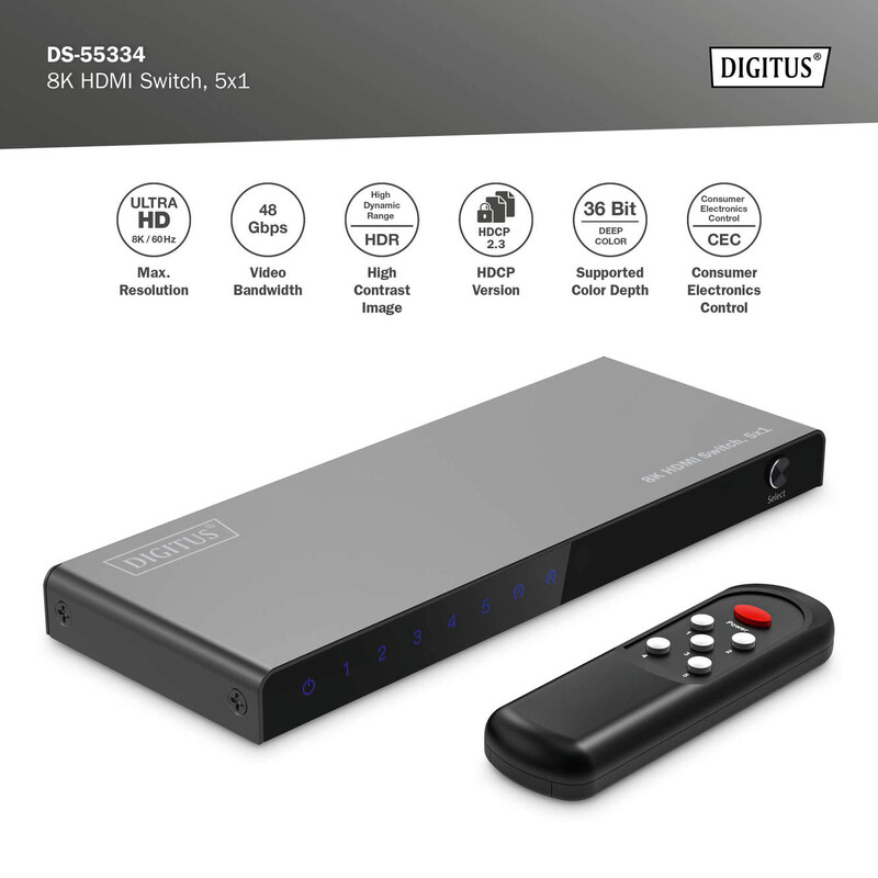 Відеокомутатор Digitus UHD HDMI (INx5 - OUTx1) 8K Black (DS-55334)