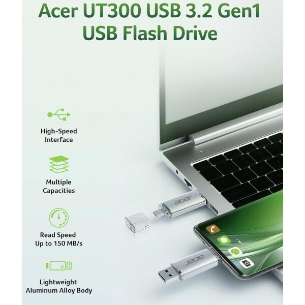 Флеш-накопитель USB3.2 32GB Acer UT300 Grey (BL.9BWWA.588)