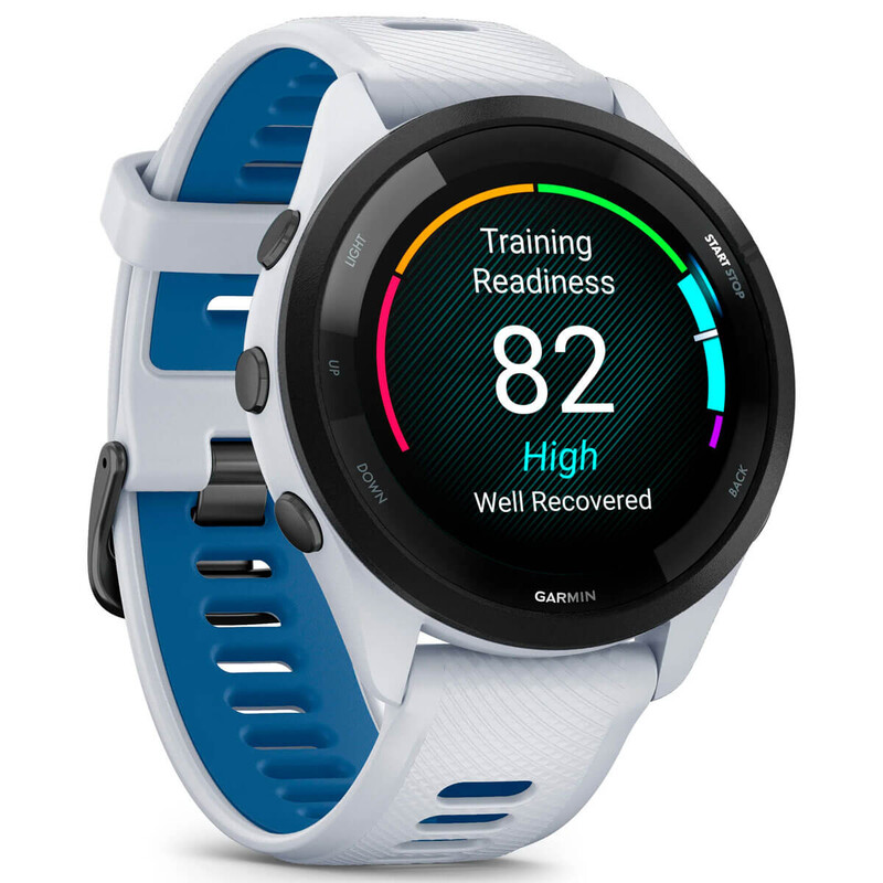 Смарт-годинник Garmin Forerunner 265 Black Bezel with Whitestone Case and Whitestone/Tidal Blue Silicone Band (010-02810-11)