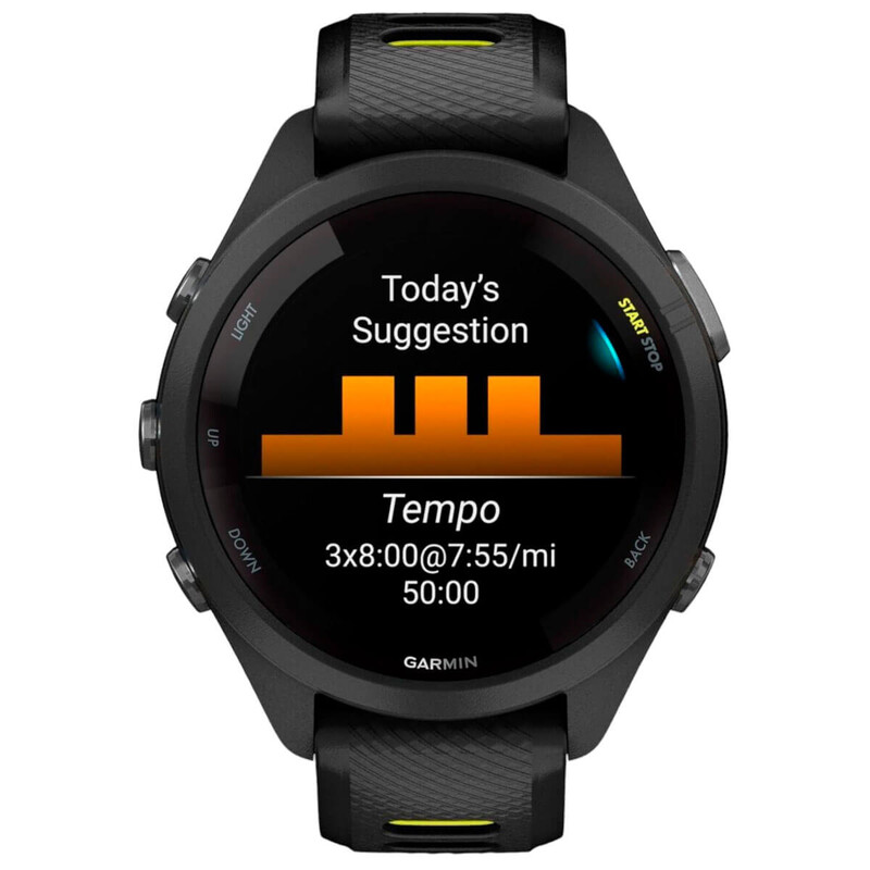 Смарт-годинник Garmin Forerunner 265S Black Bezel and Case with Black/Amp Yellow Silicone Band (010-02810-13)