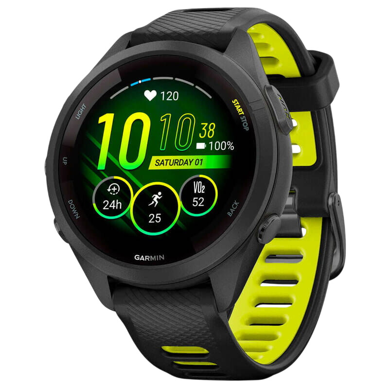 Смарт-годинник Garmin Forerunner 265S Black Bezel and Case with Black/Amp Yellow Silicone Band (010-02810-13)