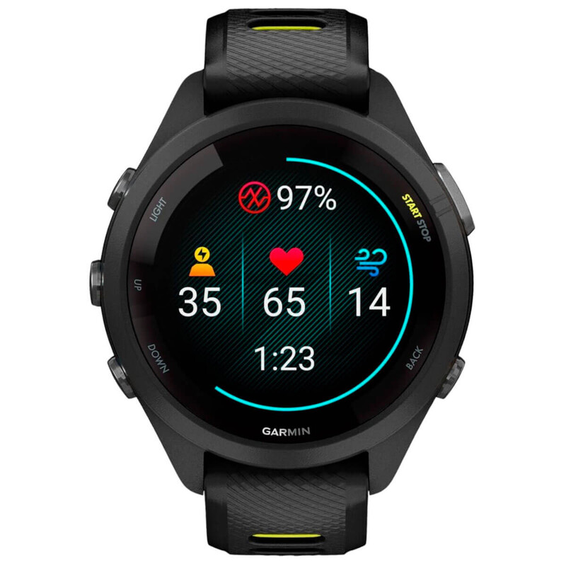Смарт-годинник Garmin Forerunner 265S Black Bezel and Case with Black/Amp Yellow Silicone Band (010-02810-13)