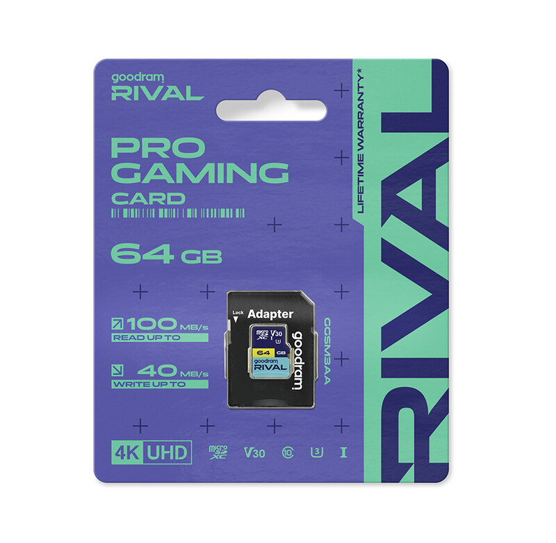 Карта пам`яті MicroSDXC 64GB UHS-I/U3 Class 10 Goodram RIVAL M3AA R100/W70MB/s + SD-adapter (GGSM3AA-0640R12)