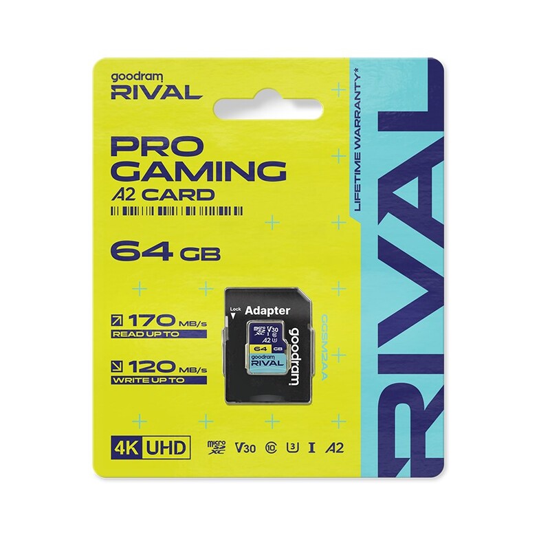 Карта пам`яті MicroSDXC 64GB UHS-I/U3 Class 10 Goodram RIVAL M2AA R170/W120MB/s + SD-adapter (GGSM2AA-0640R12)