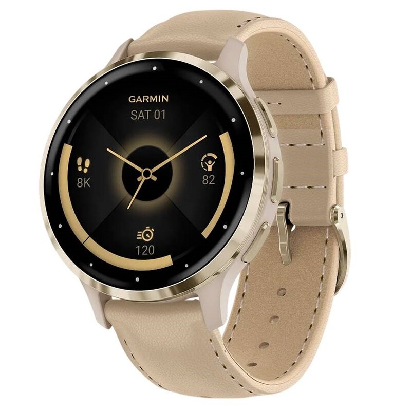 Смарт-часы Garmin Venu 3S Soft Gold Stainless Steel Bezel with French Gray Case and Leather Band (010-02785-55)