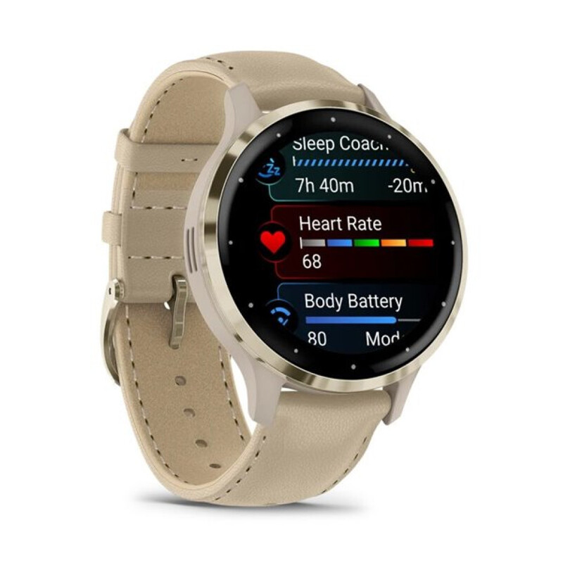 Смарт-часы Garmin Venu 3S Soft Gold Stainless Steel Bezel with French Gray Case and Leather Band (010-02785-55)