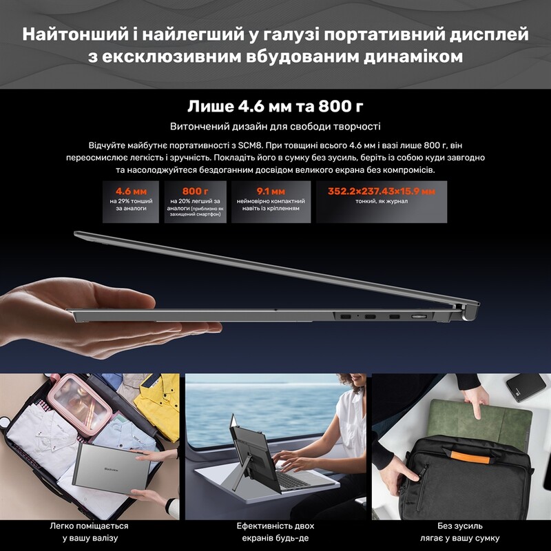 Монітор портативний Blackview 15.3" SCM8 Single Screen (BVSCM8) IPS Grey