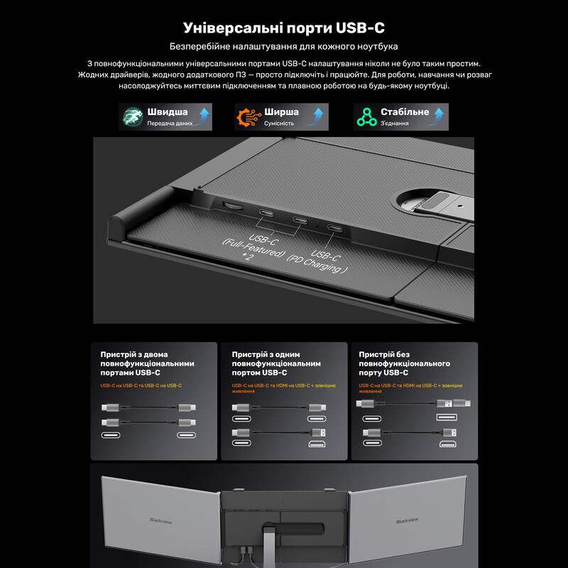 Монитор портативный Blackview 15.3" DCM8 Dual Screen (BVDCM8) IPS Grey