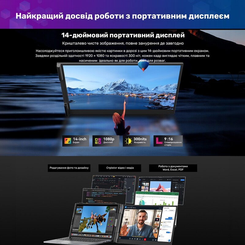 Монитор портативный Blackview 14" SCM6 Single Screen (BVSCM6) IPS Grey