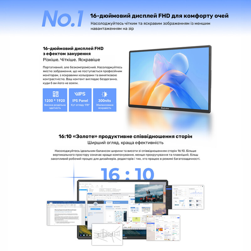 Монитор портативный Blackview 16" Table 9 (BVTABLE9) IPS Black