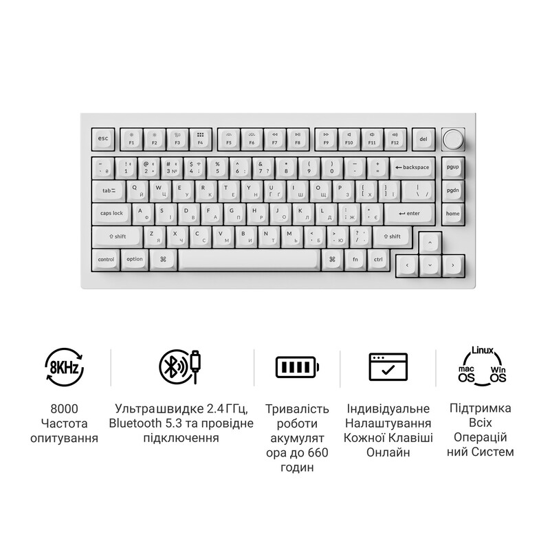 Клавіатура бездротова Keychron V1 Ultra Keychron Red Switch White RGB (V1U-F1-UA)