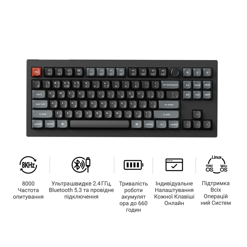 Клавіатура бездротова Keychron V3 Ultra Keychron Red Switch Black RGB (V3U-D1-UA)