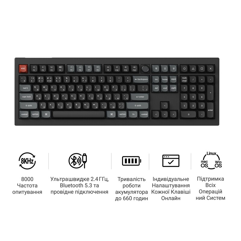 Клавіатура бездротова Keychron V6 Ultra Keychron Red Switch Black RGB (V6U-D1-UA)