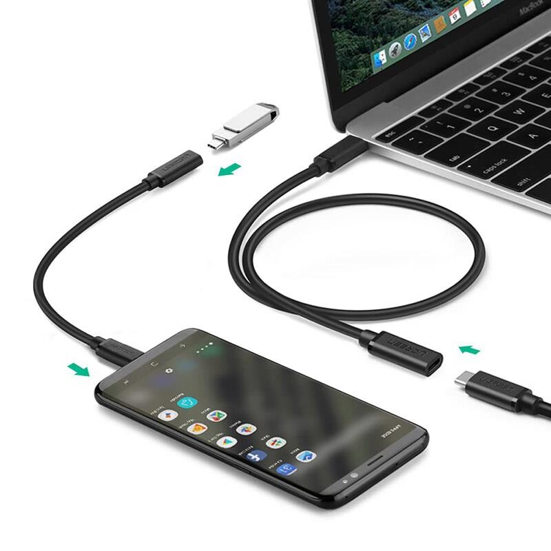 Кабель-удлинитель Ugreen US353 USB-C - USB-C (AM-AF), 1 м, Black (10387)