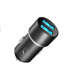 Автомобільний зарядний пристрій SkyDolphin SZ02 Aluminium (2USB, 2.4A) Black (AZP-000074)_бн