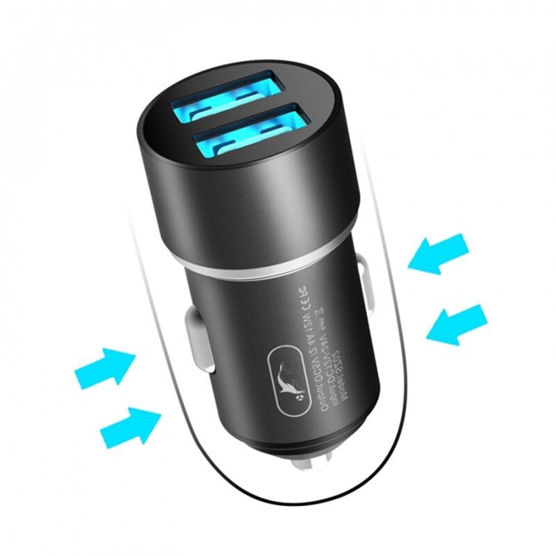 Автомобільний зарядний пристрій SkyDolphin SZ02 Aluminium (2USB, 2.4A) Black (AZP-000074)_бн