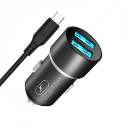 Автомобільний зарядний пристрій SkyDolphin SZ02V Aluminium (2USB, 2.4A) Black (AZP-000073) + кабель microUSB_бн