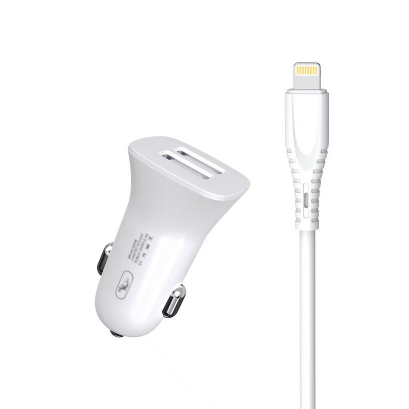 Автомобільний зарядний пристрій SkyDolphin SZ09L (2USB, 3.4A) White (AZP-000108) + кабель Lightning_бн