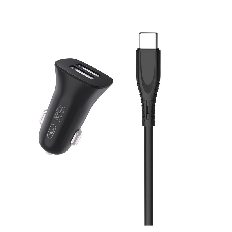 Автомобільний зарядний пристрій SkyDolphin SZ09T (2USB, 3.4A) Black (AZP-000110) + кабель Type-C_бн