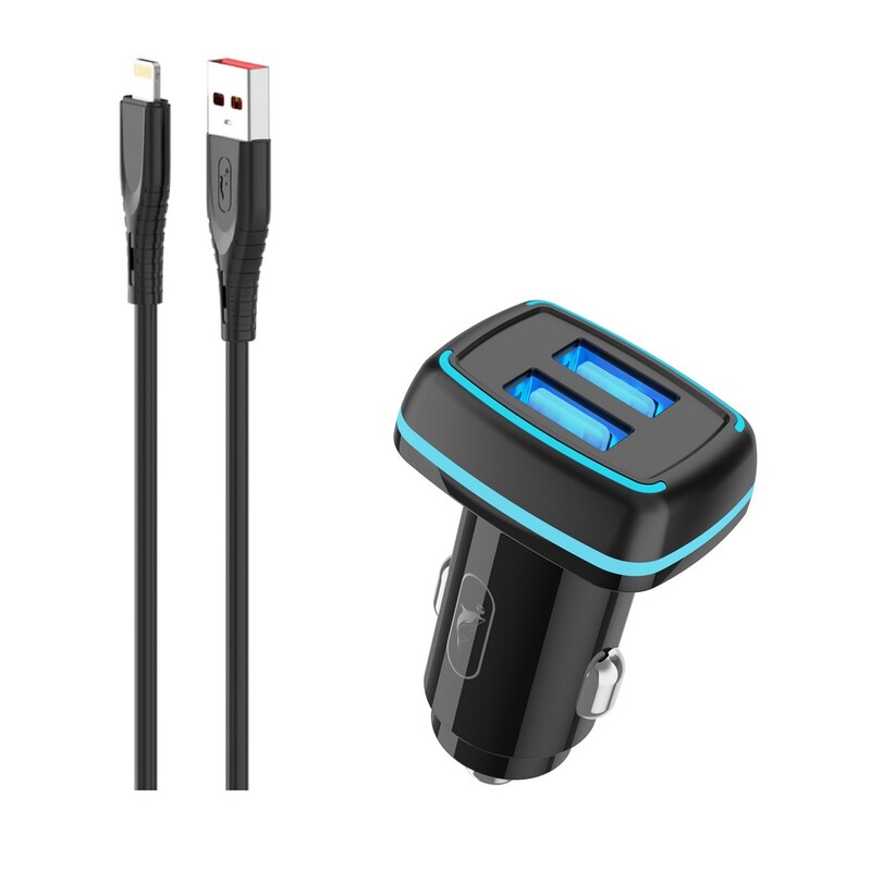 Автомобільний зарядний пристрій SkyDolphin SZ18L (2USB, 3.4A) Black (AZP-000099) + кабель Lightning_бн