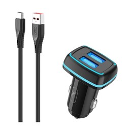 Автомобільний зарядний пристрій SkyDolphin SZ18T (2USB, 3.4A) Black (AZP-000100) + кабель Type-C_бн