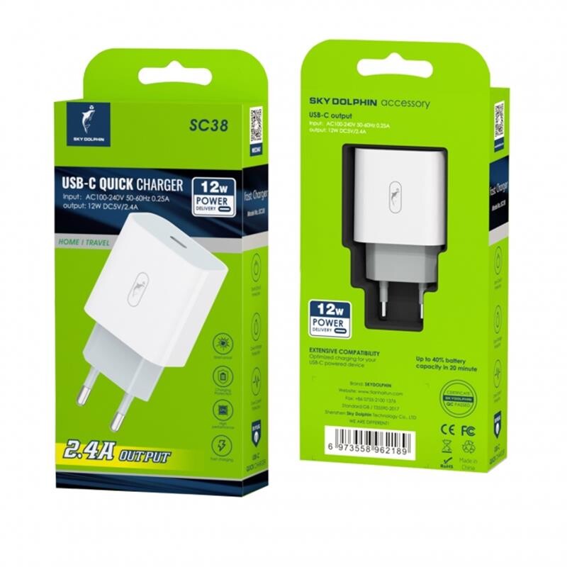 Мережевий зарядний пристрій SkyDolphin SC38T (1USBx2.4A) White (MZP-000181)_бн