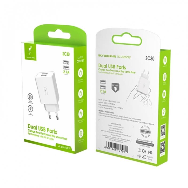 Зарядний пристрій SkyDolphin SC30 (2USB, 2.1A) White (MZP-000111)_бн