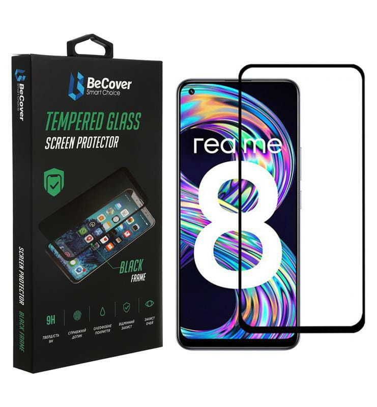 Защитное стекло BeCover для Realme 8 Black (706657)