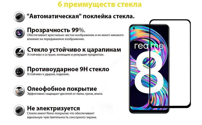 Защитное стекло BeCover для Realme 8 Black (706657)