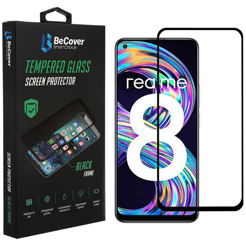 Защитное стекло BeCover для Realme 8 Black (706657)